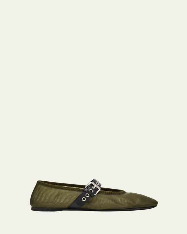 Mesh Buckle Mary-Jane Ballerina Flats